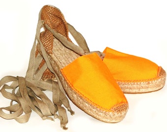 Neon orange platform espadrilles.  Organic cotton. Made in Spain.