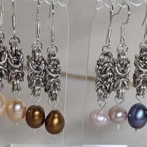 Sterling Silver & Freshwater Pearl Chainmail Earring