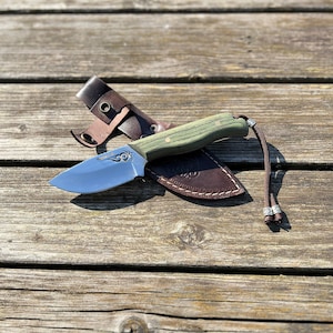 Handmade knife, Camping knife, real leather sheath, walnut wood handle