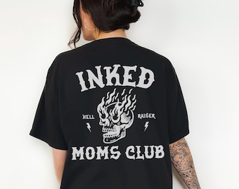 Camiseta gráfica Inked Moms Club para mujer, mamá, moderna, linda, retro, de inspiración vintage, extragrande, con tatuajes, calavera, tatuada, mamá