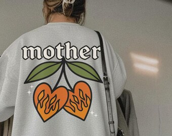 Mother Cherry Heart Sweatshirt Hoodie Crewneck, trendy, retro, edgy, vintage, mama, badass, moms, mother, gift, mom sweatshirt