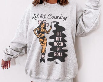 Moletom com capuz Lil Bit Country Lil Bit Rock N Roll, gola redonda, moletom moderno, ousado, badass, yallternative, estético, country, rodeio