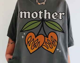 Mother Cherry Heart Tee Shirt for Women, trendy shirt, edgy mom shirt, mama shirt, badass mom, sahm, mom gift, comfort colors