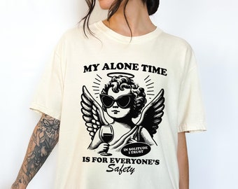 Camiseta gráfica "Mi tiempo a solas es para la seguridad de todos" para mujer, retro, moderna, divertida, sarcástica, antisocial, Y2K, extragrande.
