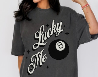 Lucky Me grafisch T-shirt voor dames, trendy, retro, y2k, Luck, Aesthetic, Vegas, 8 Ball, Lucky, Oversized, Biljart