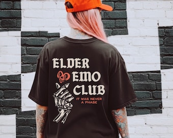 Elder Emo Club Graphic Tee Shirt, trendy vintage grunge punk death metal rock Blegh it was never a phase goth emo