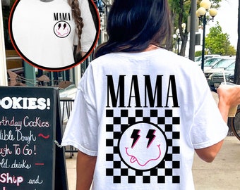 Mama Checkered Smiley Graphic Tee Shirt for Women, funny trendy edgy retro vintage aesthetic mom punk cool y2k tshirt