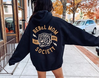 Rebel Mom Society Graphic Sweatshirt Hoodie Crewneck for Women, trendy retro edgy vintage mama badass moms mother gift