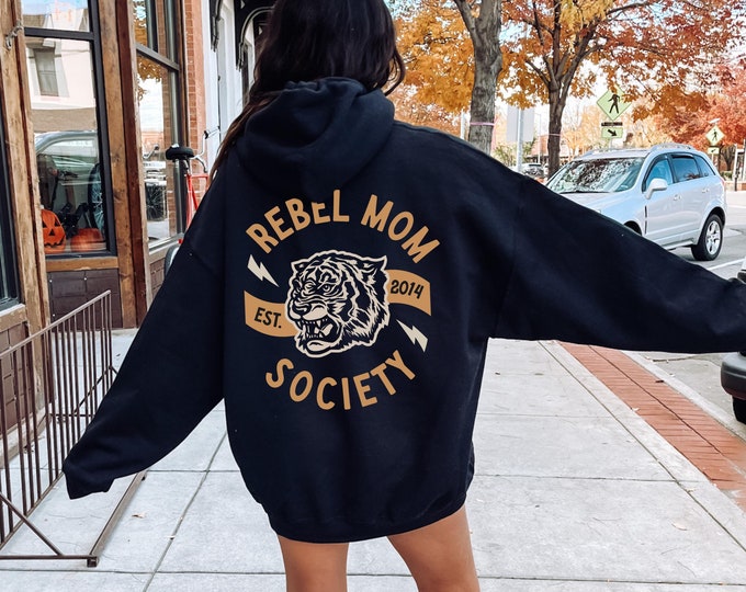 Rebel Mom Society Graphic Sweatshirt Hoodie Crewneck for Women, trendy retro edgy vintage mama badass moms mother gift
