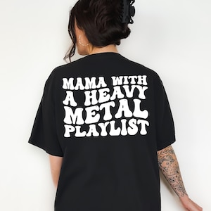 Mama mit einem Heavy Metal Playlist Graphic Tee T-Shirt für Frauen, trendy, süß, retro, Vintage, Grunge, Punk, Death Metal, Rock, Mama, Blegh