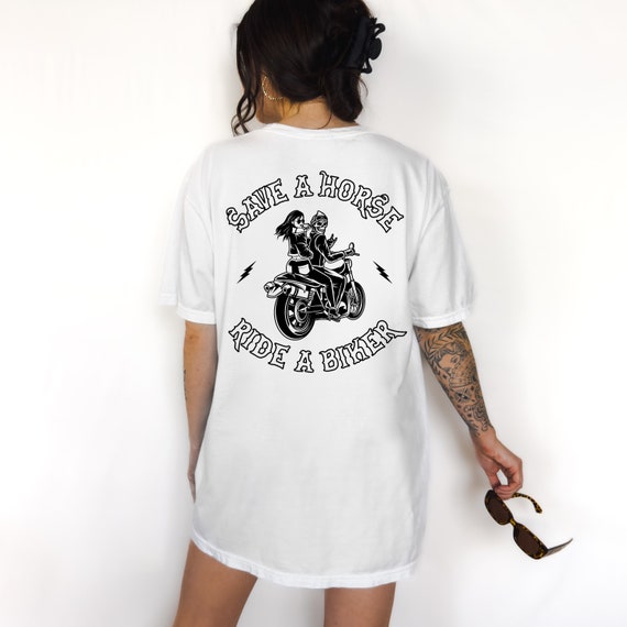 Save A Horse Ride A Biker Graphic Tee T-shirt for Women, Funny