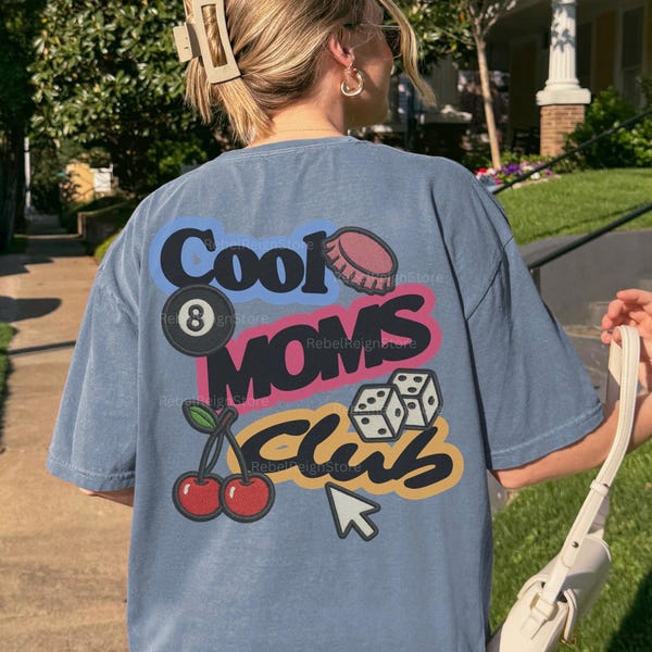 Cool Moms Club Graphic Tee T-Shirt für Frauen, Mama Shirt, trendiges Shirt, Retro, coole Mama, Mama Tee, kantig, übergroß, Mama Geschenk, Mamas Club