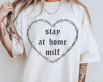Koszulka z nadrukiem MILF Stay At Home dla kobiet, modna, zabawna mama, mama, SAHM, prezent vintage dla matki