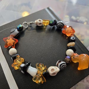 Chunky Halloween Candy Bracelet - spooky accessory - Halloween Town skull and gummy bear beaded bracelet for October - Kawaii Kandicore