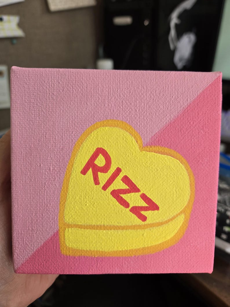 Rizz Valentine's Day Candy Heart Painting - 4 in on Canvas - Etsy