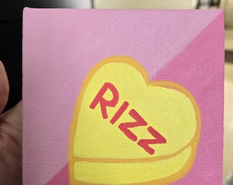Rizz Valentine's day candy heart Gemälde, 10 cm auf Leinwand