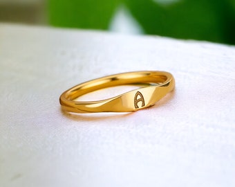 Signet Ring, Custom Initial Ring, Initial Ring, Personalized Signet Ring, Gold Color Signet Ring, Gold Stacking Ring, Gold Color Filled Ring