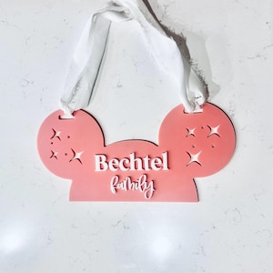 Mickey Mouse Stroller Nametag, Disney inspired Pink Name Sign for Stroller