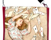 New - LARGE print shoulder bag. Arthur Rackham's Alice and the Shower of Cards. Classic Victorian fairytale print with silk mix back.