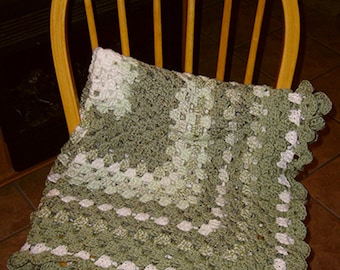 Crochet Lap Throw Blanket, Frosty Green Granny Square Design