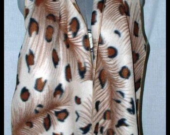 Beige Leopard Fleece Scarf, Wild Animal Faux Skin Muffler, Faux Fur Neck Scarf