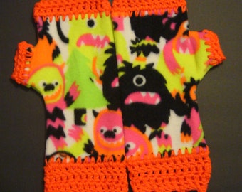 Crochet Edge Fleece Fingerless Gloves: Monsters