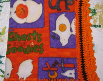 Halloween Crochet Edged Fleece Binkie, Car Seat Blanket, Stroller Cover Up,  Spooktacular Fun