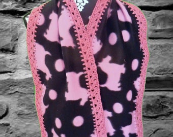 Crochet Edge Fleece Scarf: Adorable Scotty's and Dots