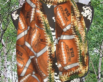 Crochet Edge Fleece Scarf, All Over Footballs