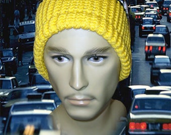 Knit Hat, One Size Fits Most, Yellow, Black/White Check