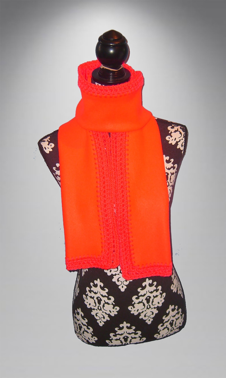 Crochet Edge Fleece Scarf, Blaze Safety Orange image 2