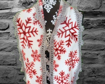 Crochet Edge Fleece Scarf: Holiday Snowflakes