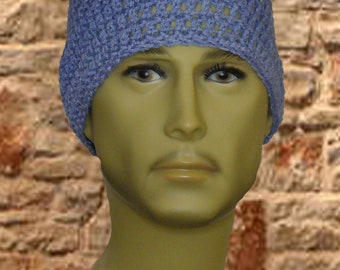 Crochet Skull Cap, One Size Fits Most, Hombre Blue
