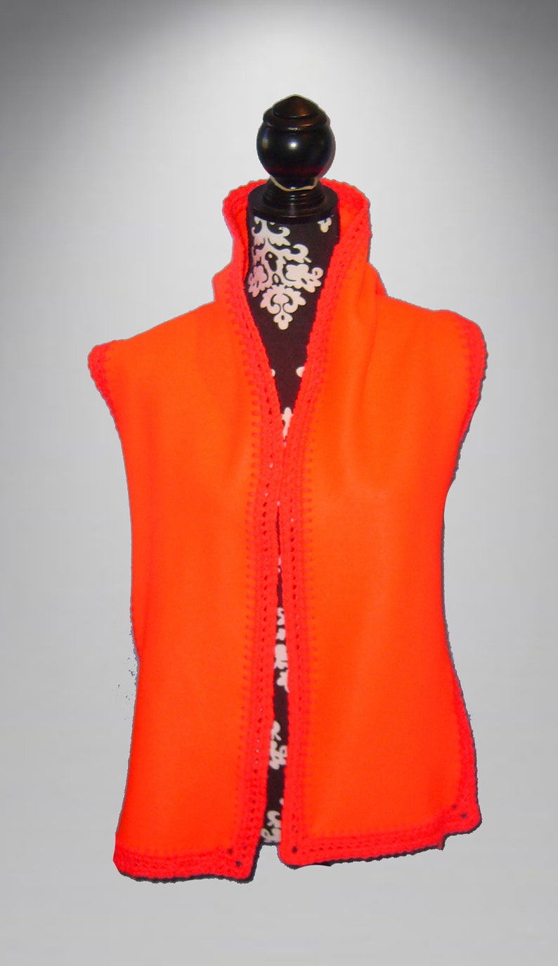 Crochet Edge Fleece Scarf, Blaze Safety Orange image 1