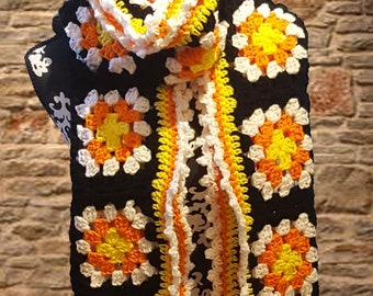 Crochet Super Scarf, Granny Square Halloween Candy Corn Themed