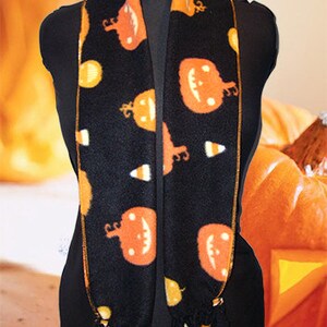 Halloween Fleece Scarf, Pumpkins & Candy Corn image 2