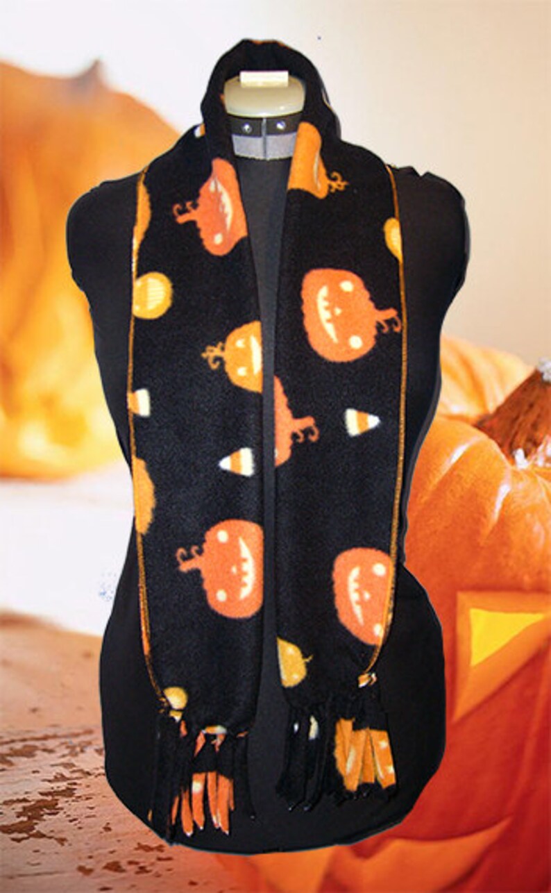 Halloween Fleece Scarf, Pumpkins & Candy Corn image 2