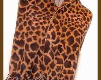 Brown Giraffe Print Fleece Scarf, Wild Animal Neck Scarf, Exotic Faux Fur Fabric Muffler