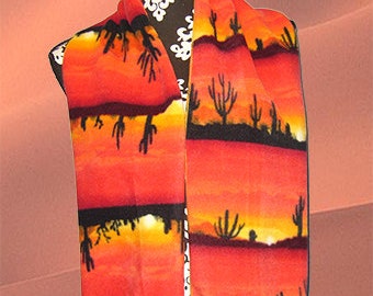 Southwest Scene Fleece Scarf, Unisex Muffler, Bufanda, Sunset