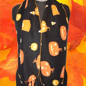 Halloween Fleece Scarf, Pumpkins & Candy Corn image 1