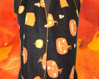 Halloween Fleece Scarf, Pumpkins & Candy Corn