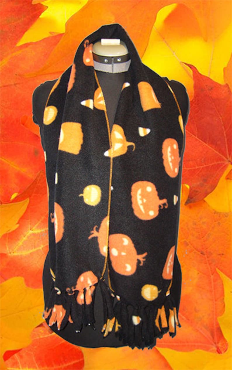 Halloween Fleece Scarf, Pumpkins & Candy Corn image 1