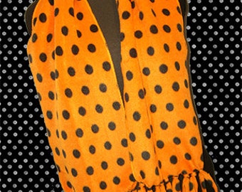 Orange & Black Polka Dot Fleece Scarf, Fall/Autumn Muffler, Bufanda, Unisex