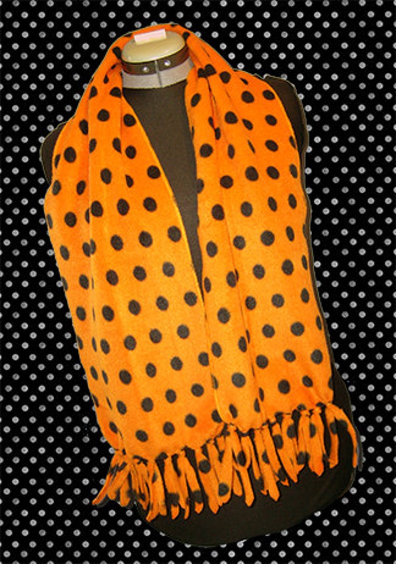 Orange & Black Polka Dot Fleece Scarf, Fall/Autumn Muffler, Bufanda, Unisex image 1