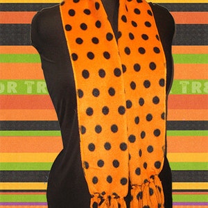 Orange & Black Polka Dot Fleece Scarf, Fall/Autumn Muffler, Bufanda, Unisex image 2