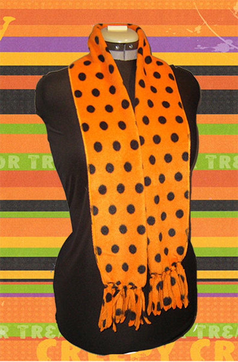 Orange & Black Polka Dot Fleece Scarf, Fall/Autumn Muffler, Bufanda, Unisex image 2