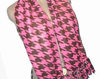 Houndstooth Scarf, Classic Elegance Muffler, Lolita Pink/Brown Bufanda