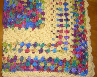 Crochet Lap Throw Blanket, Prime colors 46" sq