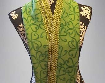 Crochet Edge Fleece Scarf: St. Patrick's Day Filigree