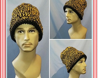 Knit Hat, One Size Fits Most, Black/Gold